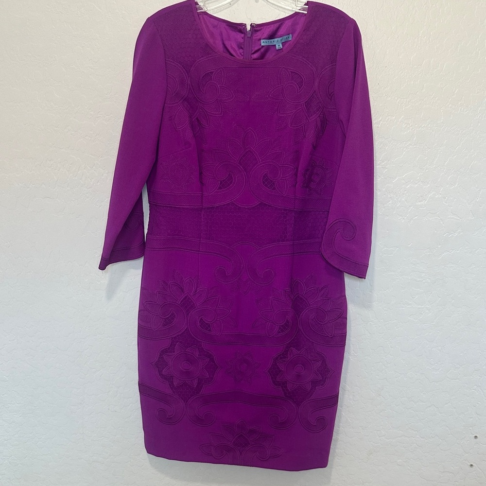 ANTONIO MELANI Fuchsia women’s 10 pencil lace 3/4 Sleeve Dress sheath purple